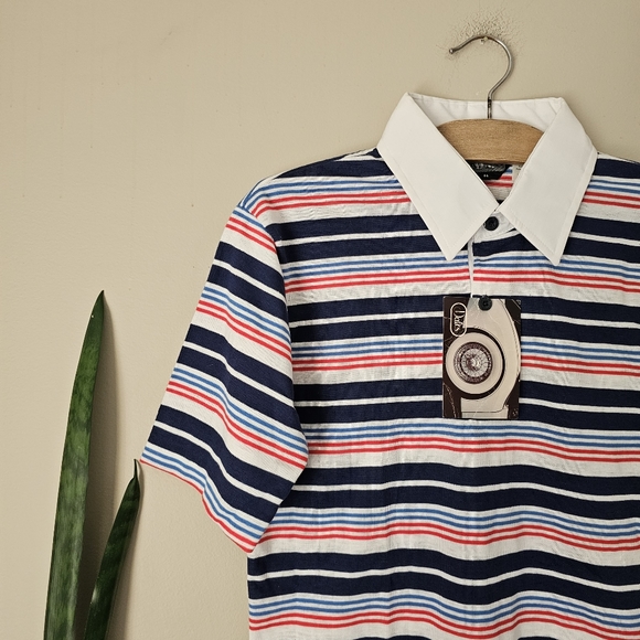 VINTAGE | BNWT | Dale's Red, White & BLue Striped Collared Polo Shirt - Picture 2 of 5
